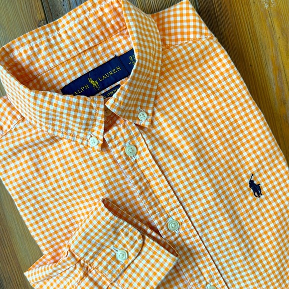 Ralph Lauren kids natural stretch orange and white plaid - Picture 1 of 5